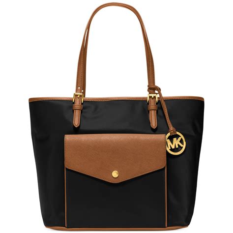 michael kors black leather tote|michael kors black nylon tote.